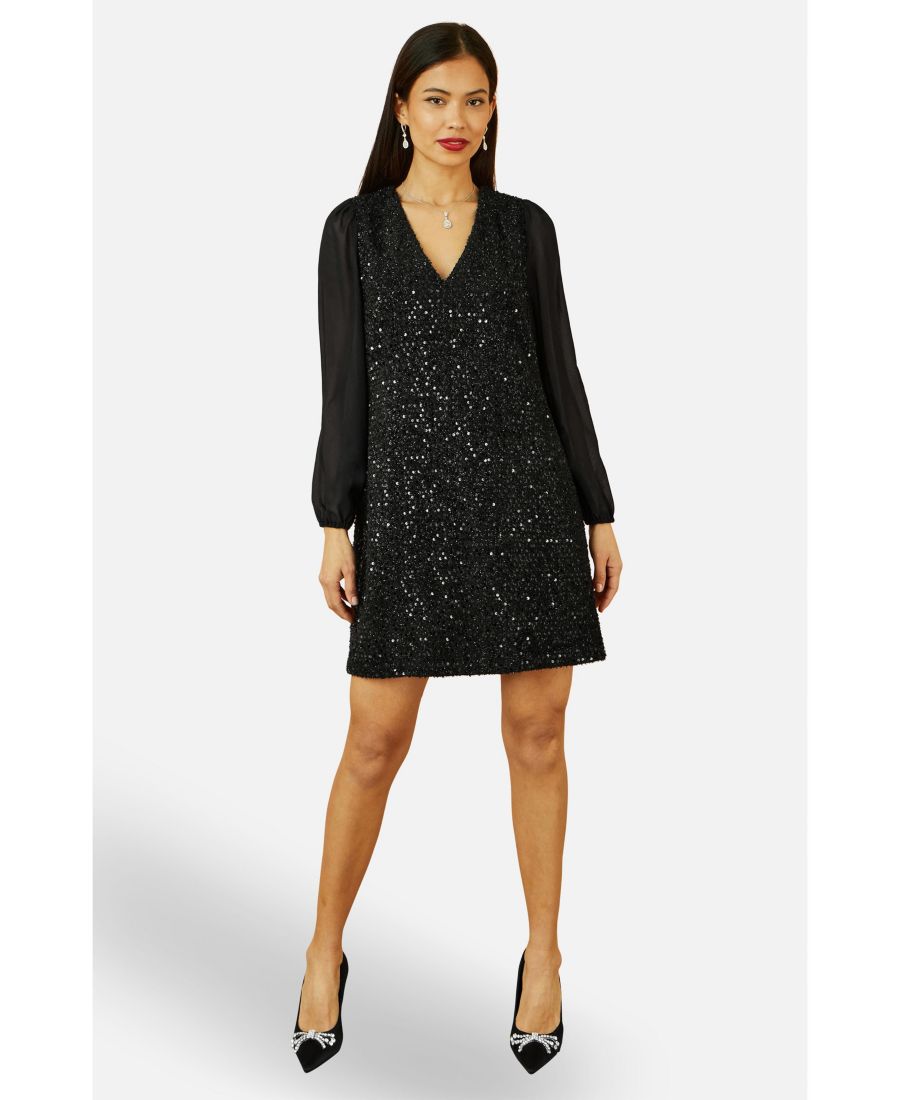 

Женское платье-туника с пайетками и завязками на спине Yumi, Black