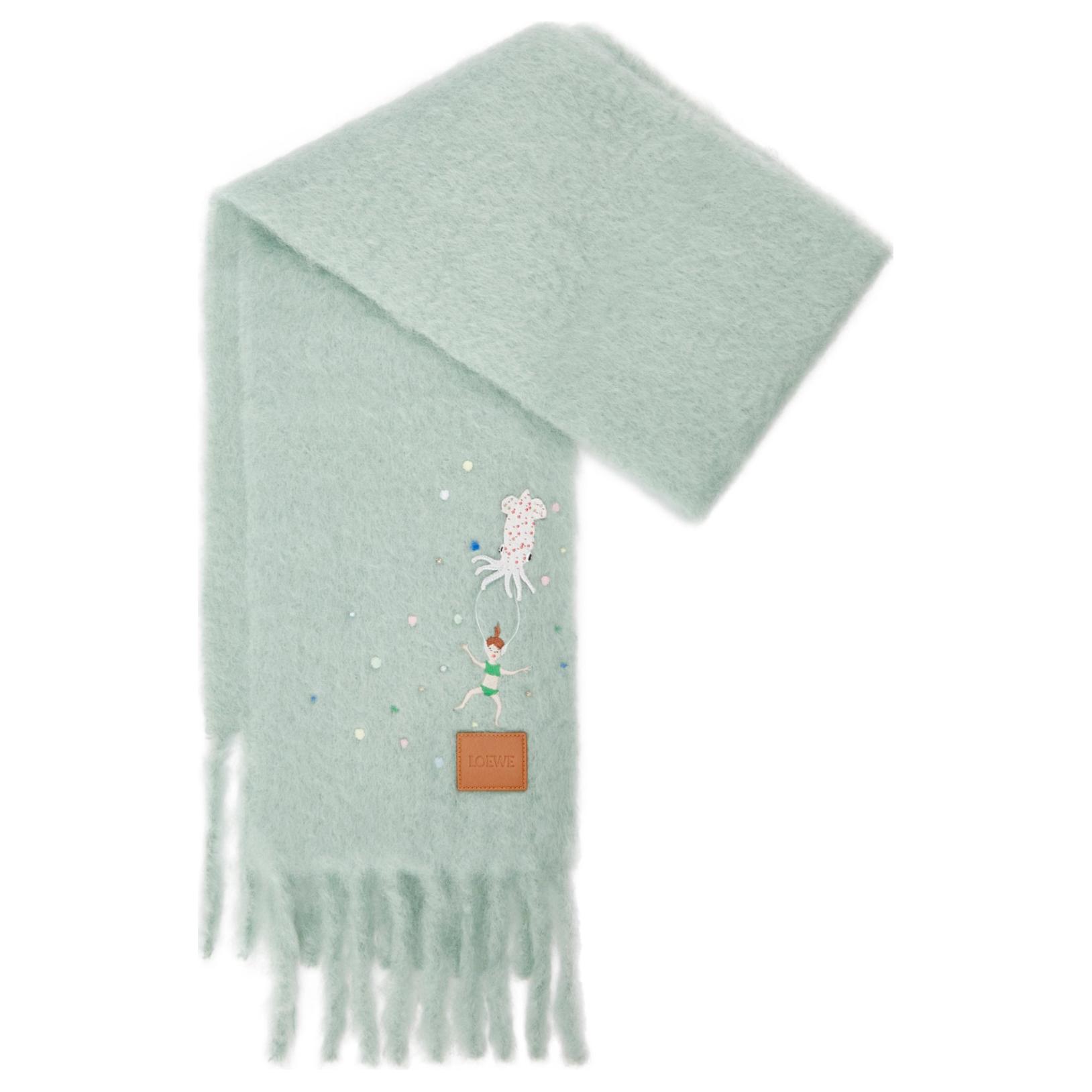 

LOEWE Шарф из мохера с кальмаром Суна Фудзита, Green