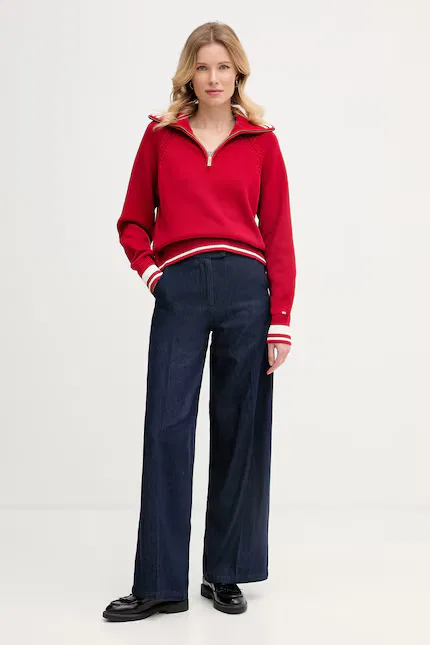 Свитер свободного кроя с короткой молнией Tommy Hilfiger, красный — фото 2