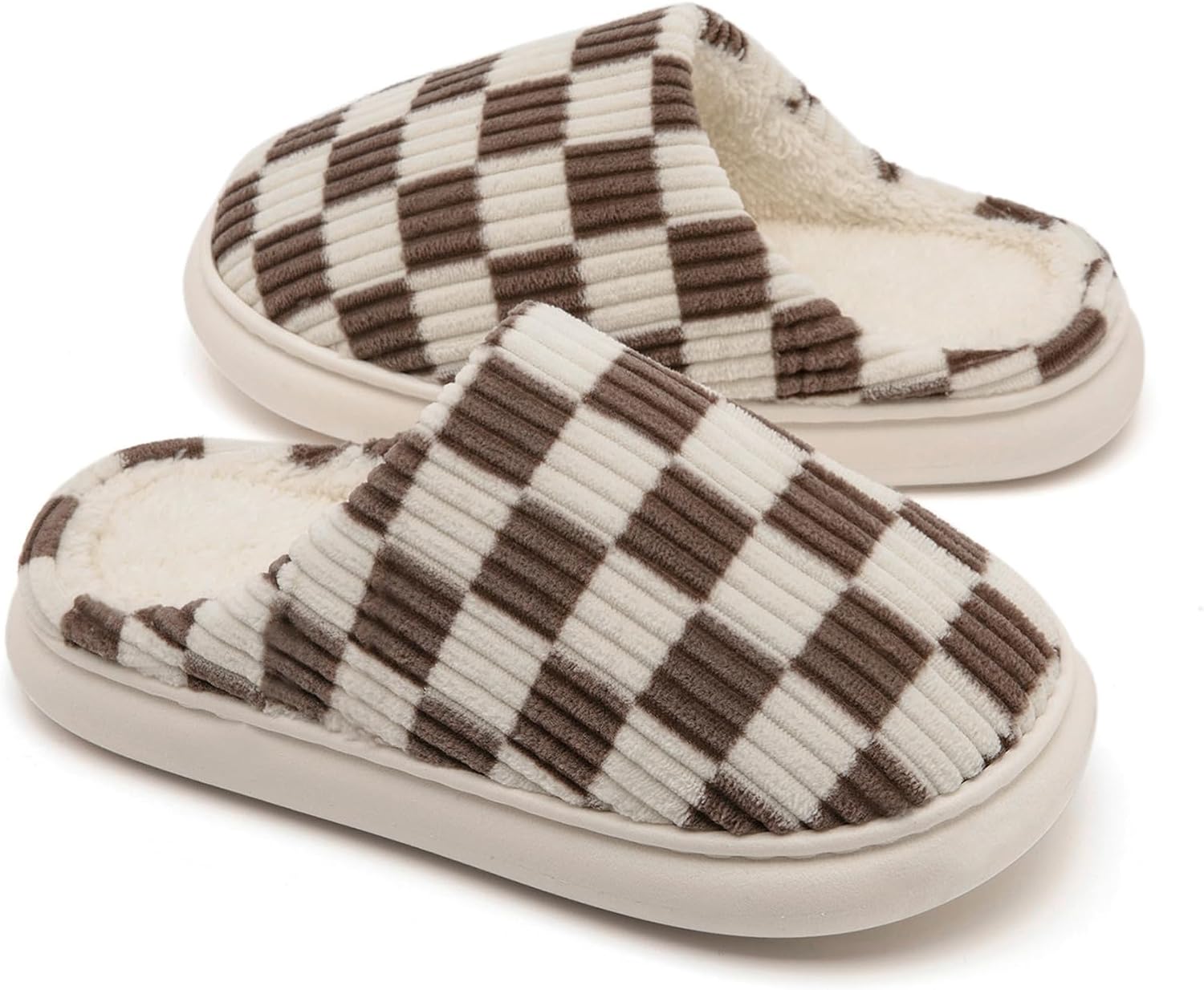 

Домашние тапочки Yueerlu для женщин и мужчин, мягкие клетчатые тапочки для мужчин и женщин с теплой подошвой из мемори-пены, для дома и улицы с подкладкой из искусственного меха, Coffee