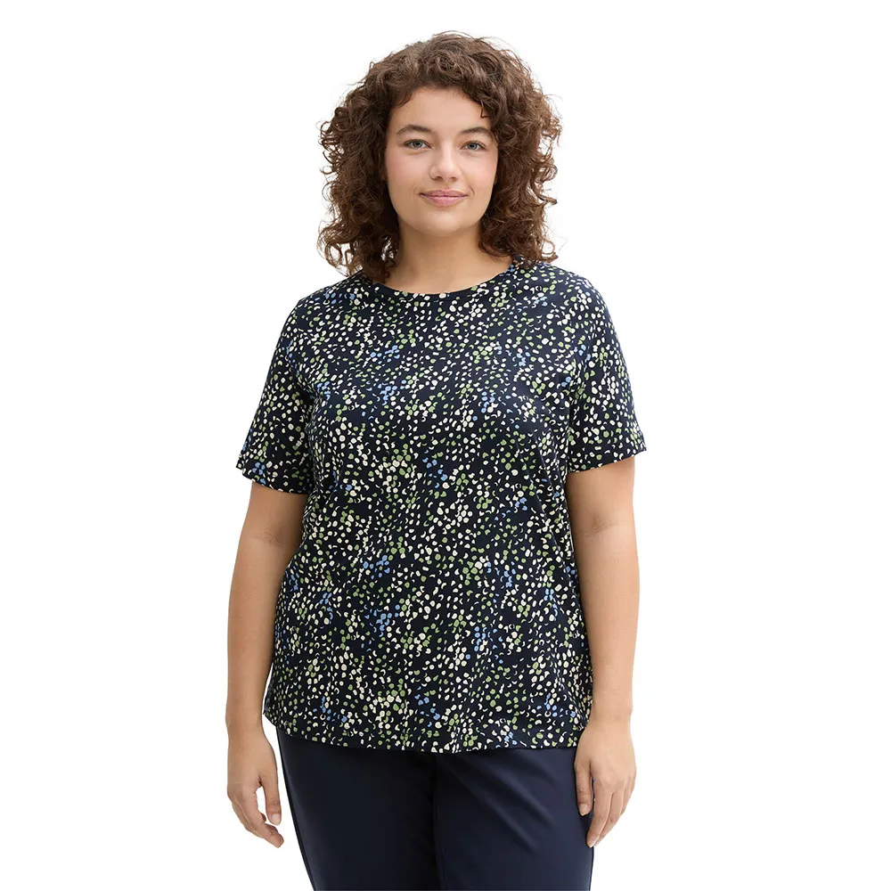 

Футболка с коротким рукавом Tom Tailor Basic Alloverprint Crew Neck Plus, синий