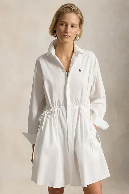 Платье рубашечное хлопковое MW CTN PW-WVN-DRESSES Polo Ralph Lauren, белый — фото 3