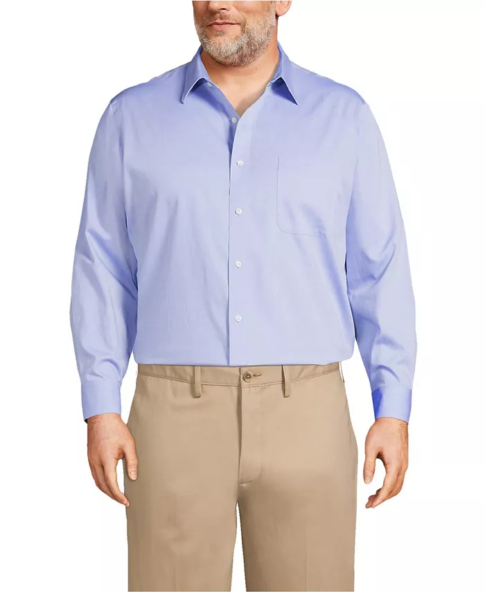 

Рубашка мужская Big & Tall Traditional Fit, классический крой, однотонная, без глажки, из ткани Supima Pinpoint с прямым воротником Lands' End, синий