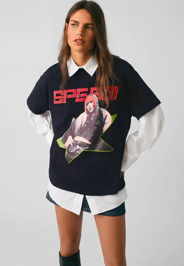 

Футболка с принтом Bershka, Black