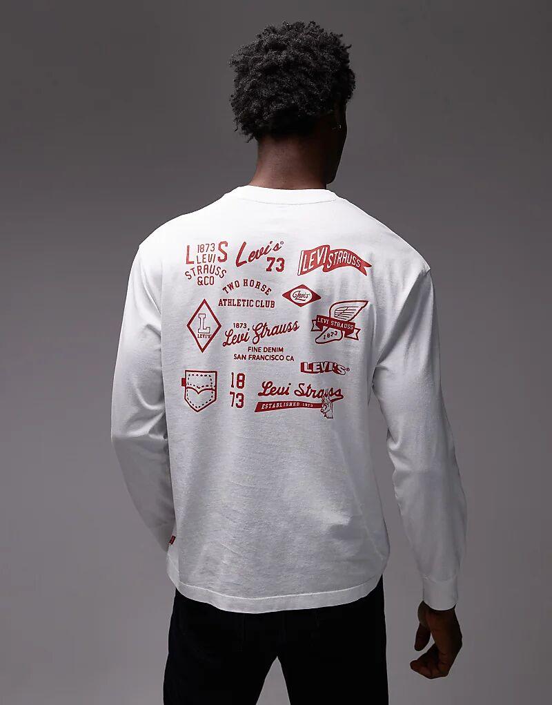 

Футболка Levi's с длинным рукавом и оригинальным принтом на спине, свободного кроя, белого цвета