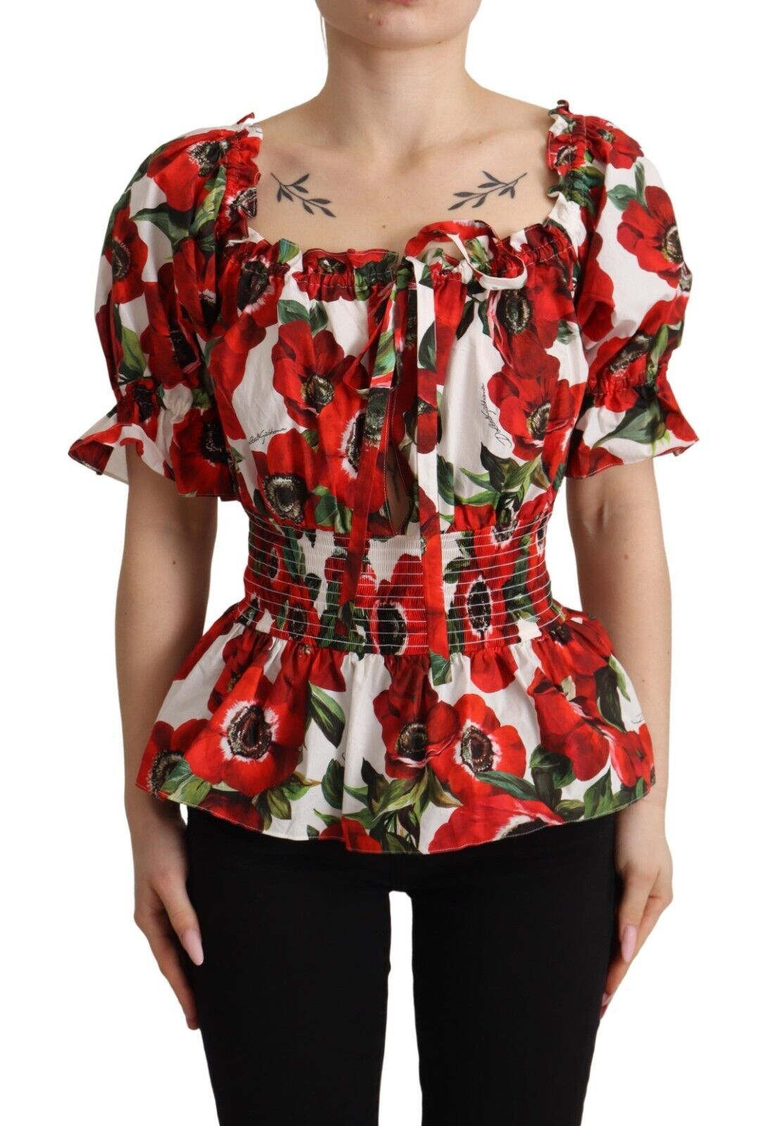 

Блузка с принтом Red Anemone и эластичной талией Dolce & Gabbana, красный