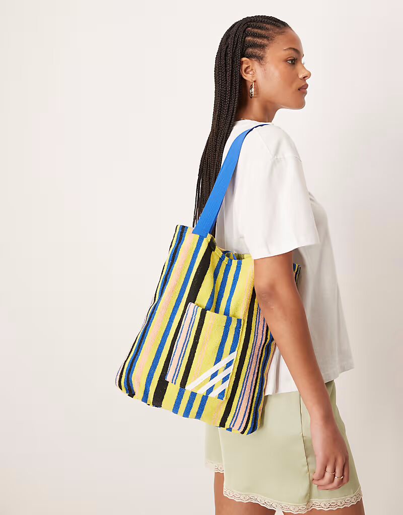 

Сумка-шоппер Adidas Originals из желтой полосатой махровой ткани