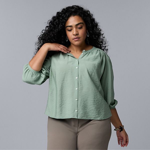 

Топ с присборенными рукавами-фонариками Plus size Simply Vera Vera Wang, Chadwick Green