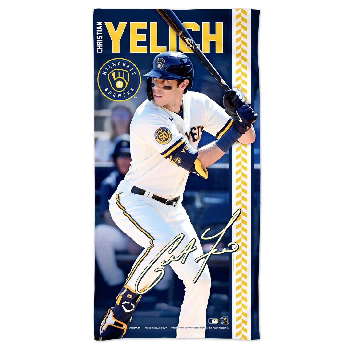 

WinCraft Christian Yelich Milwaukee Brewers Пляжное полотенце Spectra Player 30 x 60 дюймов