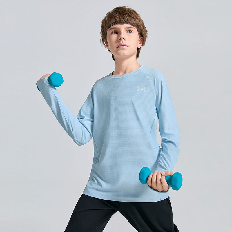 Футболка для детей Quick Dry, для всесторонних тренировок подростков Under Armour, светло silicon синий — фото 4