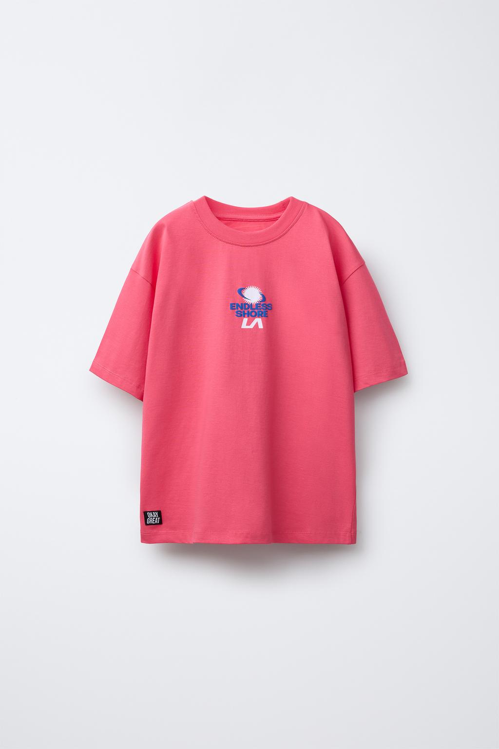 

Футболка с рельефным принтом ZARA, цвет Fuchsia