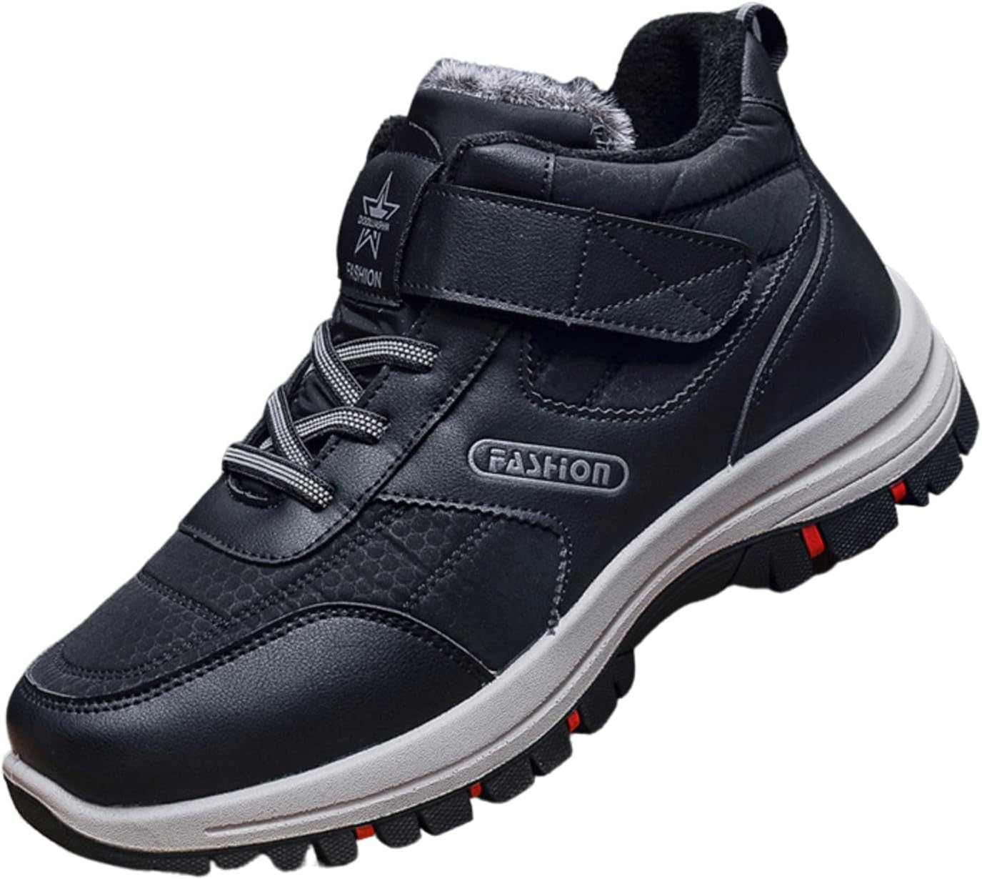 

Мужские теплые прогулочные хлопковые ботинки ELSHTIDE с шнуровкой и плюшевой подкладкой, зимние водонепроницаемые нескользящие полусапоги для снега, безопасная обувь для походов, черный