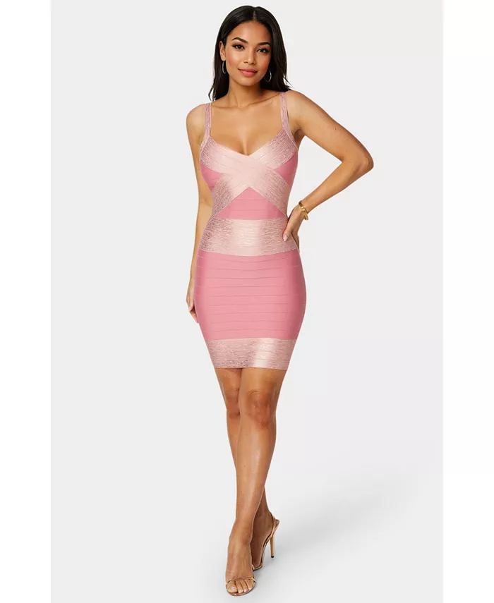 

Женское платье с цветными блоками Bandage Dress Bebe, золотой
