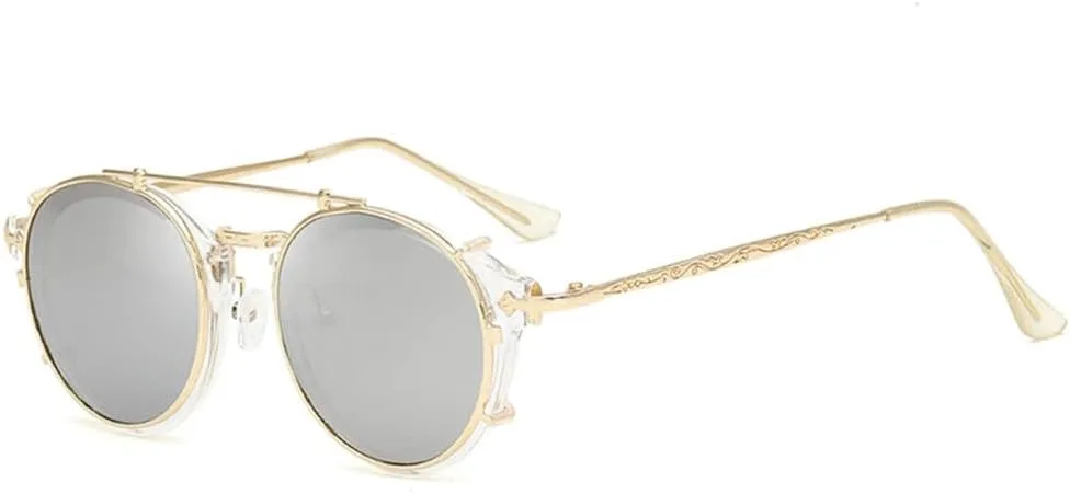 

Солнцезащитные очки LVTFCO Clip On для мужчин, в стиле стимпанк, для женщин, модные винтажные ретро-очки с защитой от УФ-излучения UV400, 04 Trans-silvery