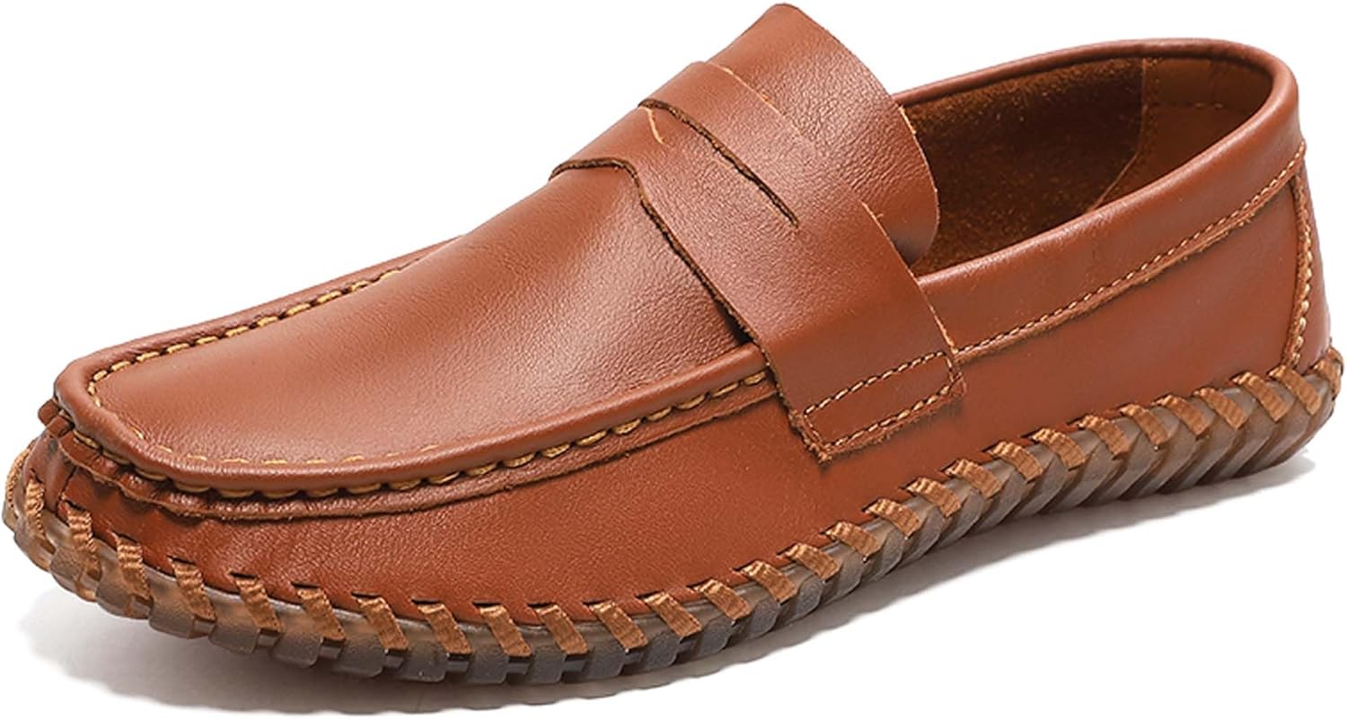 

Мужские пенни-лоферы, ручная работа, минималистичные деловые офисные формальные кожаные туфли, противоскользящие, дышащие, для ходьбы, вождения и повседневного ношения, лодочные туфли Generic, светло-коричневый