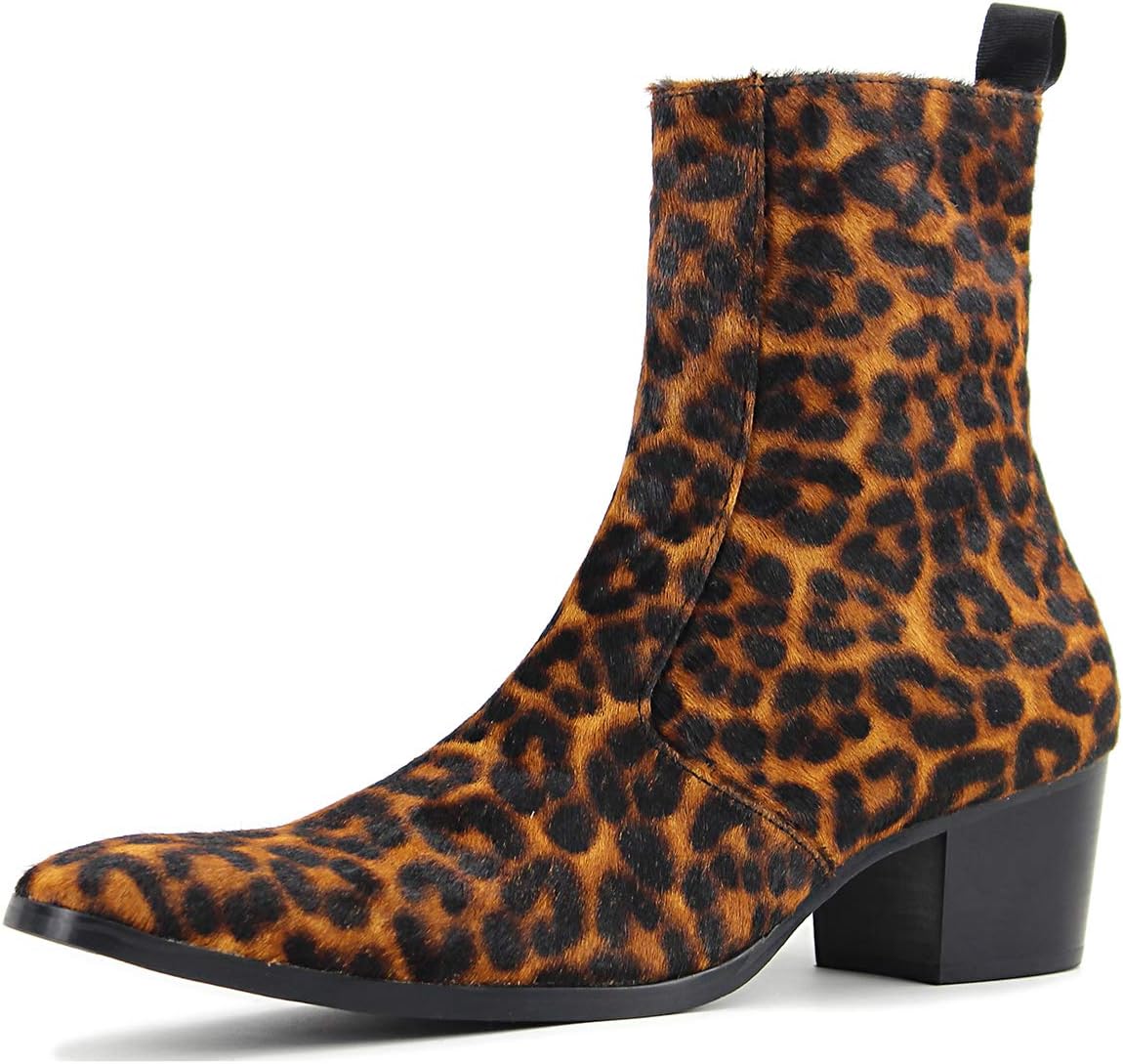 

Мужские повседневные челси ботинки на высоком каблуке, стильные ботильоны с леопардовым принтом CD-JY012-Color Cowsdella, Leopard