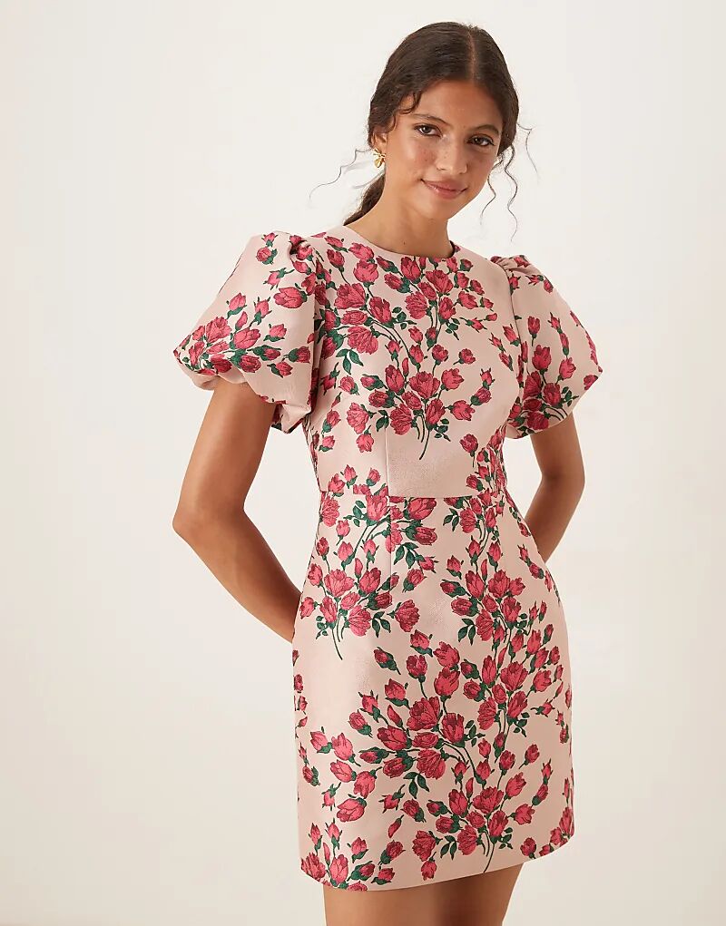 

Короткое мини-платье Maya Floral с рукавами-фонариками розового цвета