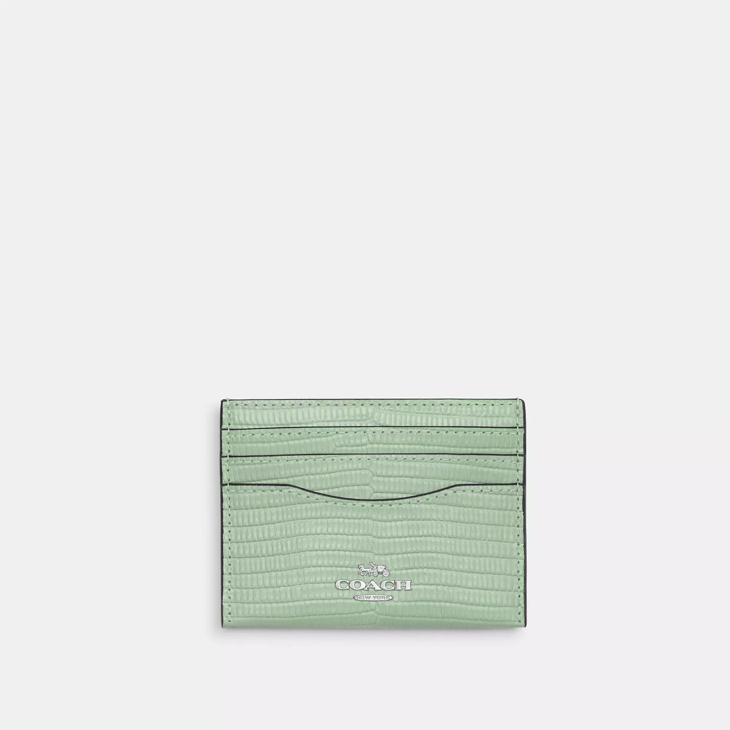 

Тонкий чехол для визиток Coach Outlet, цвет Silver/Pale Green