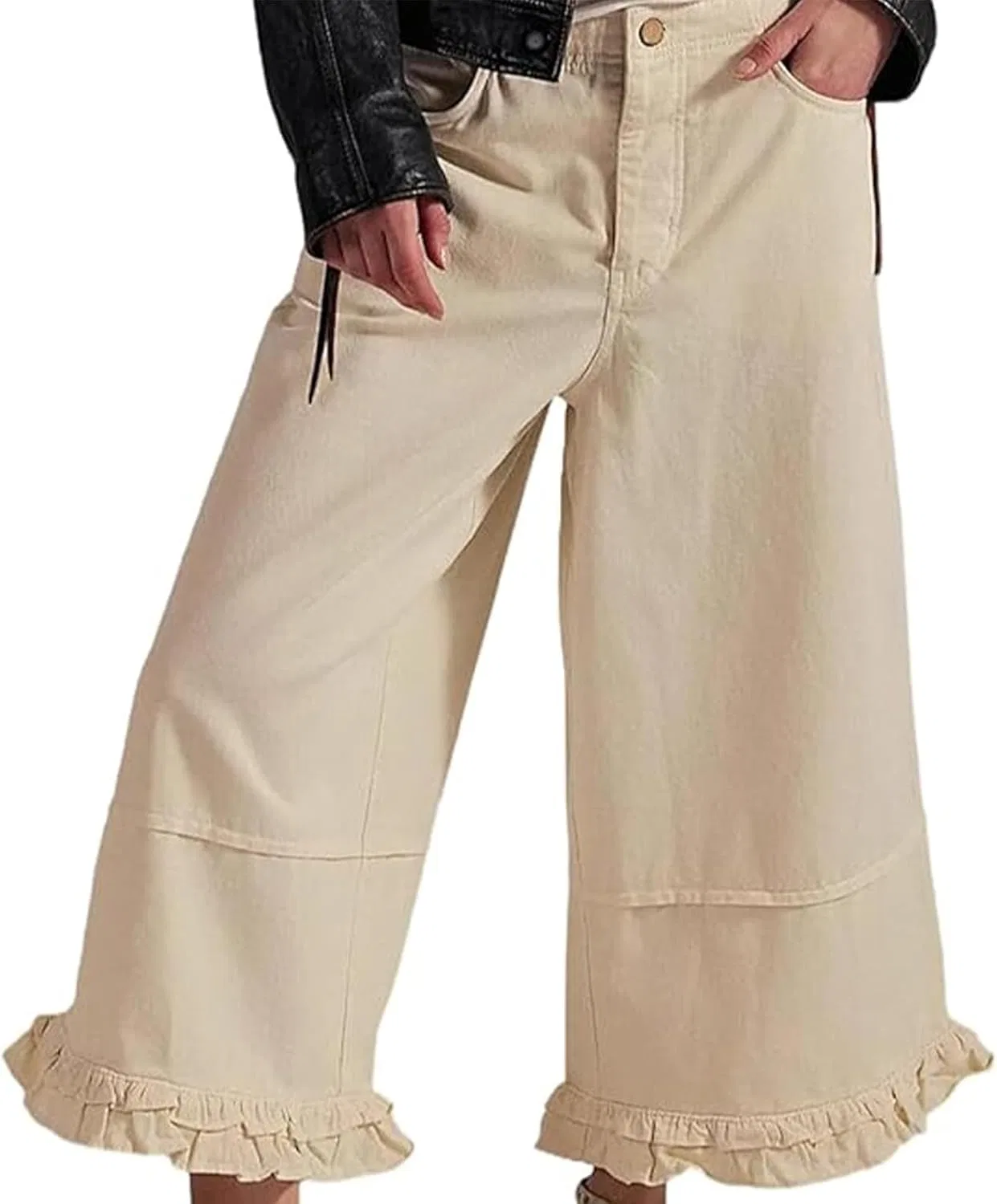 Джинсы свободные, с воланами, Beige