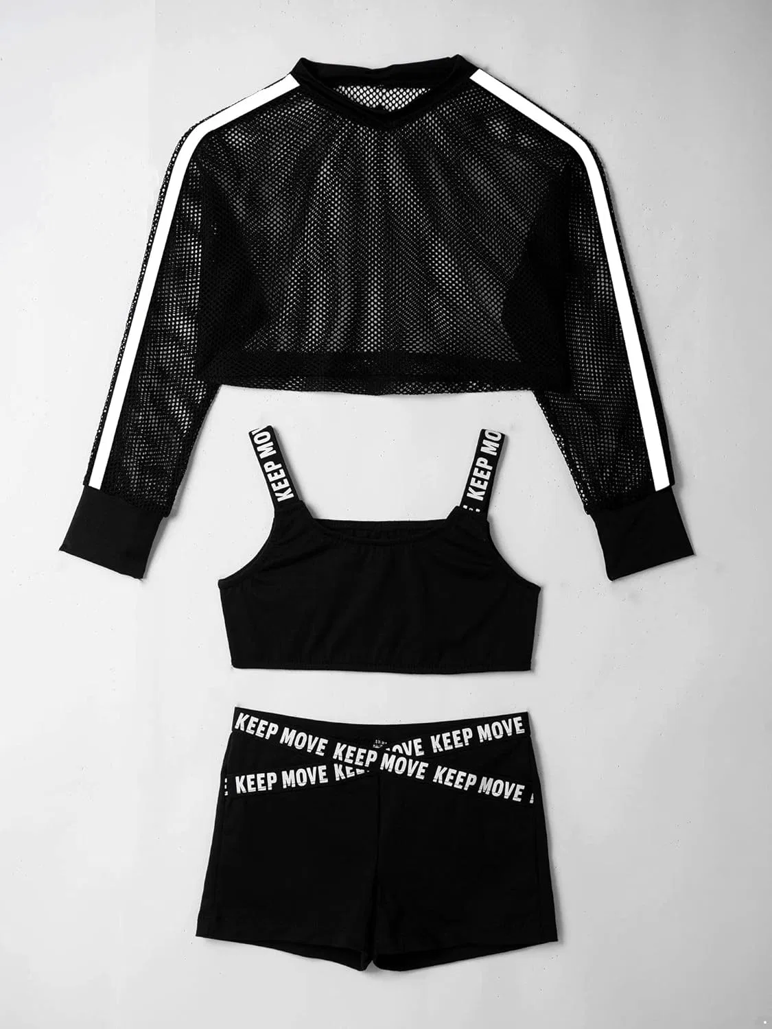 Детский спортивный комплект Linjinx: топ-сетка, топ-майка и шорты, Black — фото 3