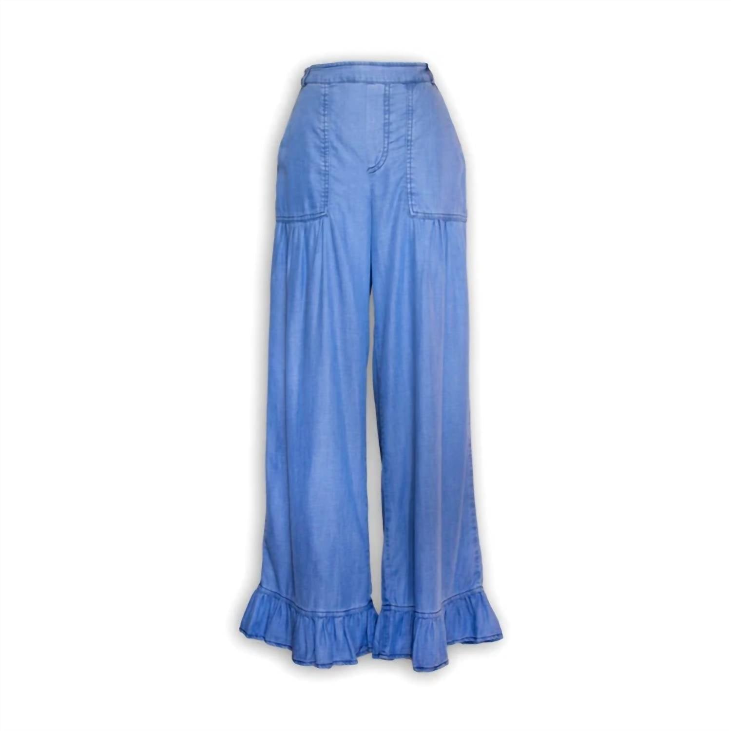 

Брюки из шамбре с оборками по подолу current air, цвет chambray