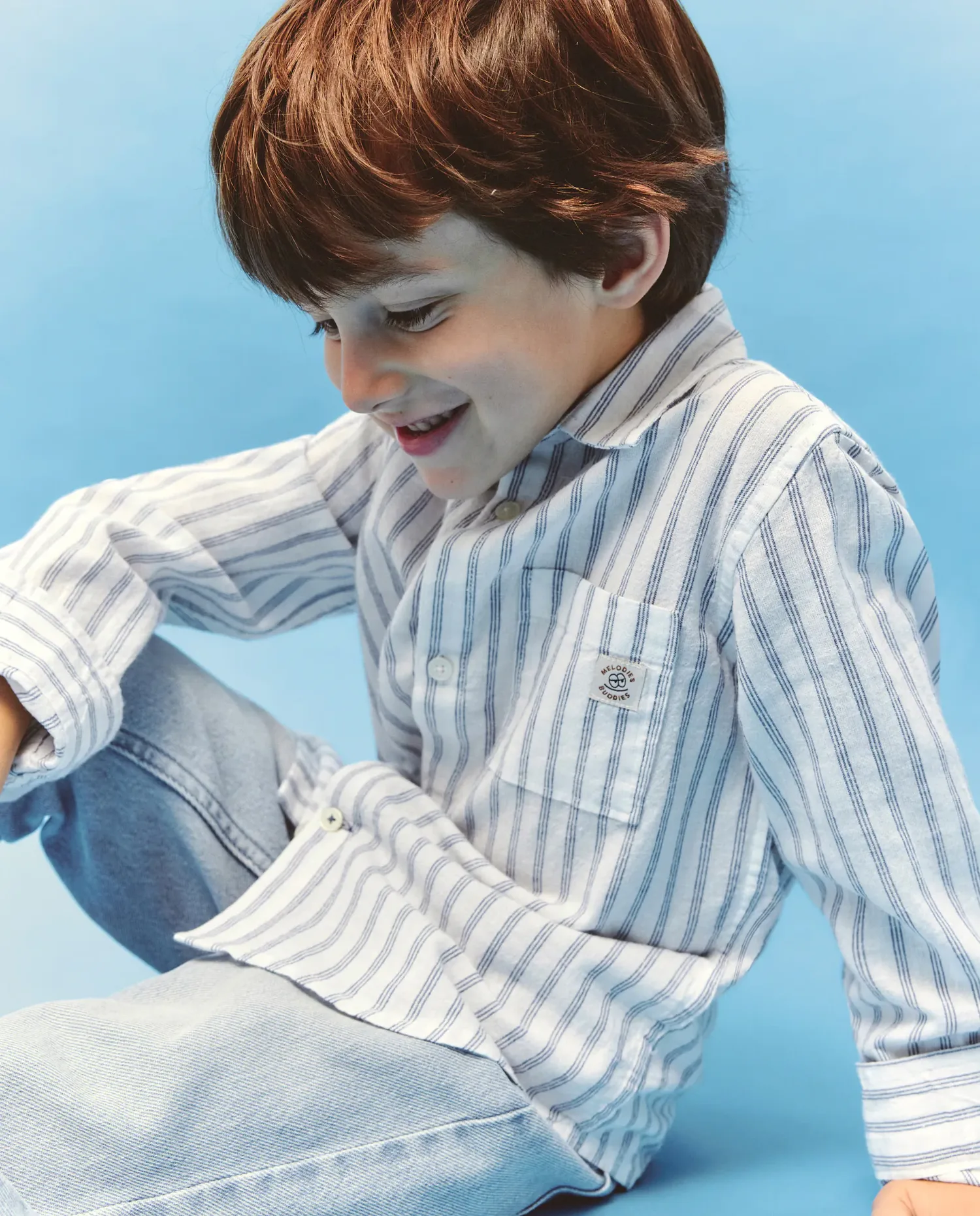Рубашка с длинным рукавом в полоску с детским узором Kids El Corte Inglés, синий