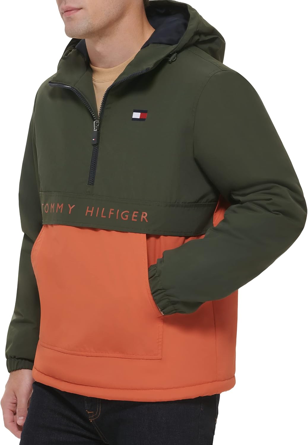 Мужская спортивная куртка Tommy Hilfiger с флисовой подкладкой и капюшоном, Rosin/Burnt Orange — фото 4