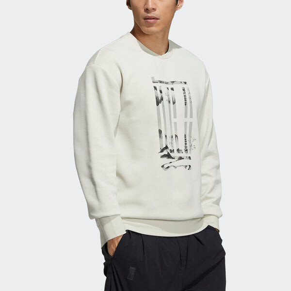 Толстовка Men's adidas Wj Logo Swt Sports Round Neck Pullover Creamy White, белый — фото 4
