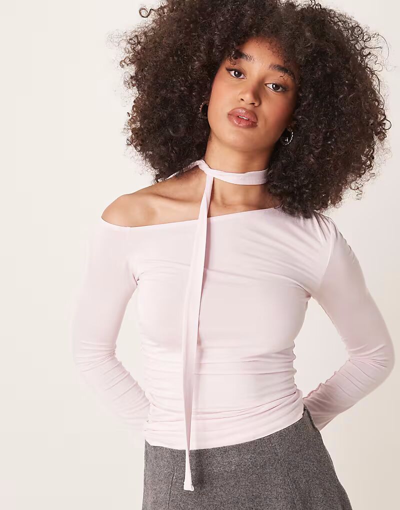 

Асимметричный топ из джерси GINA TRICOT с завязками светло-розового цвета