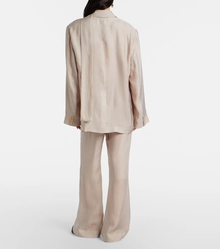 Широкие брюки из клетчатой саржи Acne Studios, бежевый — фото 3