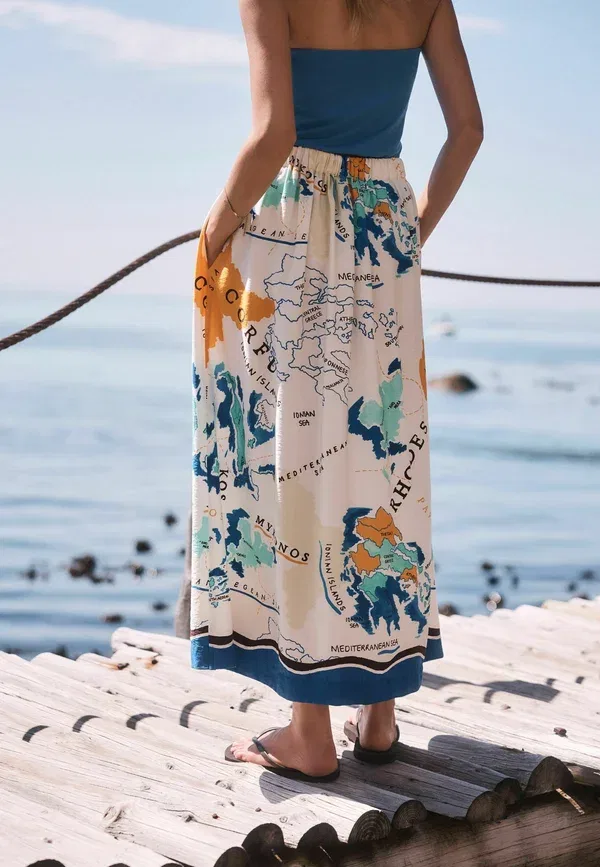 Юбка макси Next, Regular fit button front maxi skirt, белый с принтом — фото 3