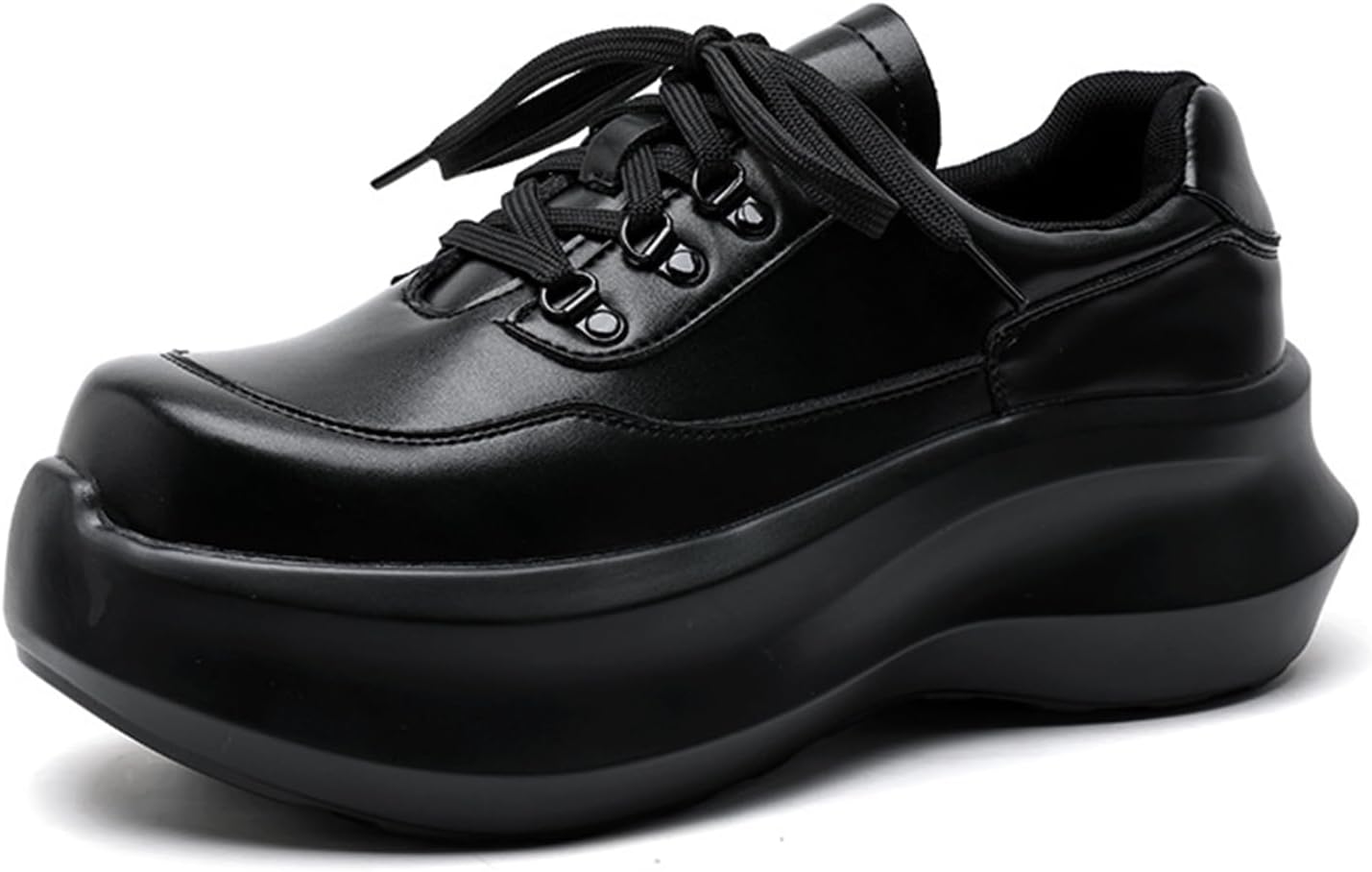 

Мужские кожаные кроссовки с шнуровкой, массивная платформа, модный дизайн, классический круглый носок, низкий верх, мягкая подошва, увеличенная высота, удобные прогулочные и повседневные спортивные обувь для бега Glbdu, черный