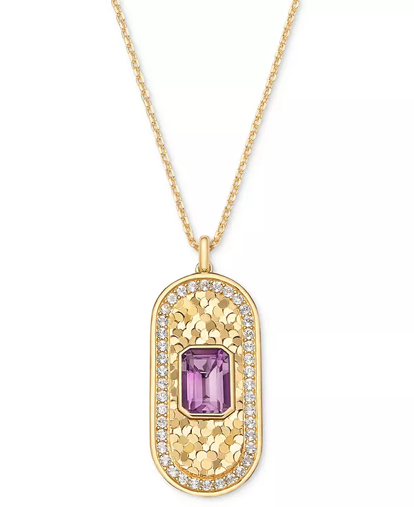 

Ожерелье с подвеской длиной 18 дюймов с аметистом (1,5 карата tw) и белым топазом (5/8 карата tw) овальной формы с блестящей текстурой из стерлингового серебра с покрытием из 14-каратного золота (также с небесно-голубым топазом) Macy'S, amethyst
