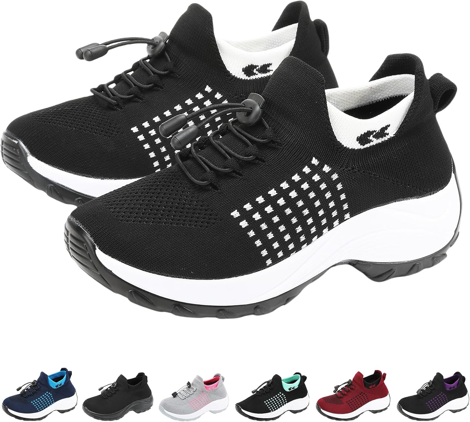 

Женские повседневные кроссовки с растяжкой, удобные ортопедические легкие сетчатые дышащие кроссовки с амортизацией, нескользящие, для ходьбы Kajxz, черный