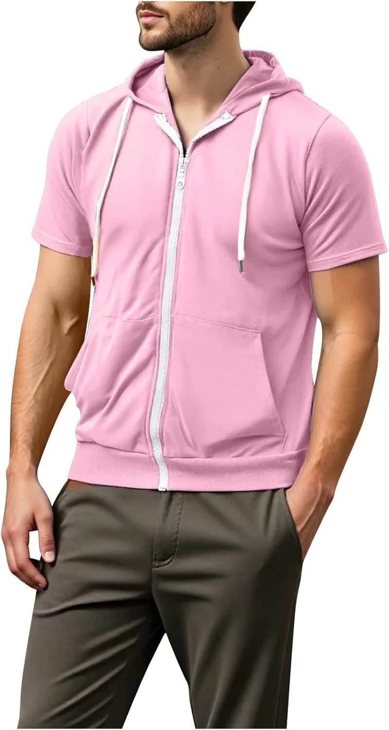 

Мужская худи с капюшоном Slim Fit, короткий рукав, с карманом-кенгуру
