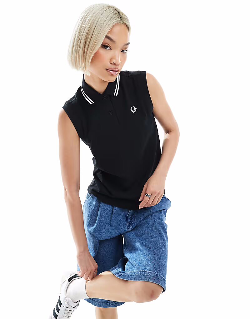 

Футболка-поло Fred Perry с двумя краями, без рукавов, черного/белого цвета