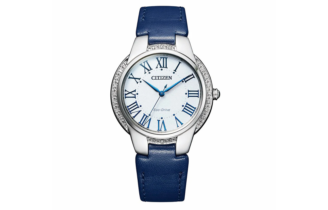 

CITIZEN Часы Solar Quartz Movement Cowhide Strap Watch 34mm Women's Watch White Dial EM0091-11B, Silver White