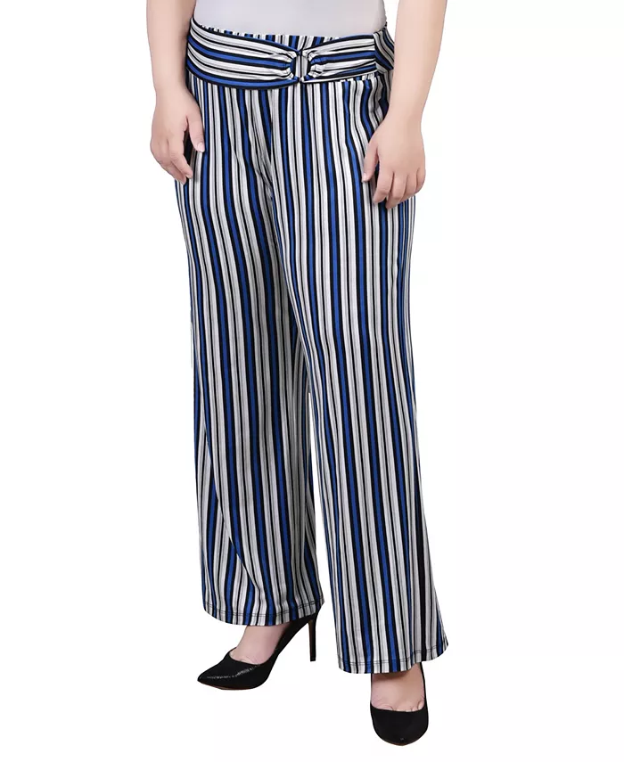 

Укороченные брюки на резинке с декоративным ремнем Plus Size NY Collection, мультиколор