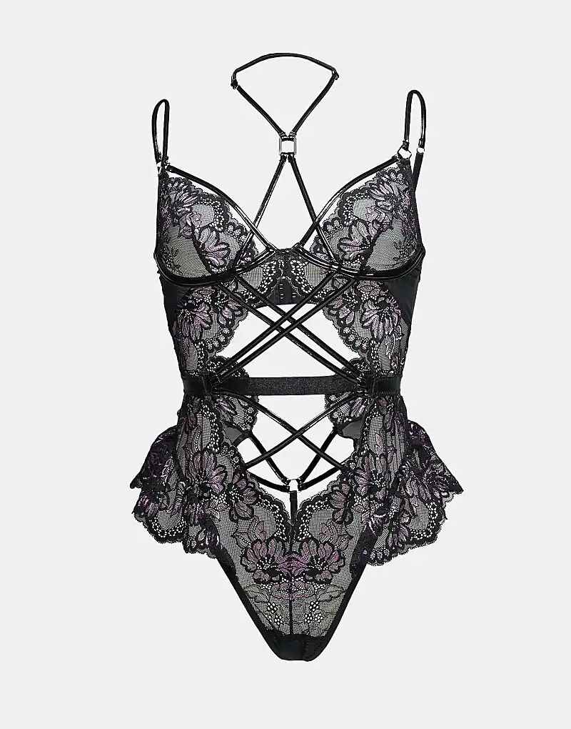 

Кружевное боди с открытой зоной Ann Summers в чёрном и сиреневом цветах