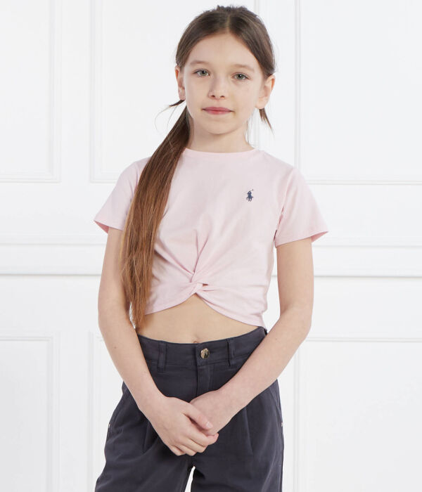 Футболка детская Polo Ralph Lauren короткая с логотипом, розовый — фото 3