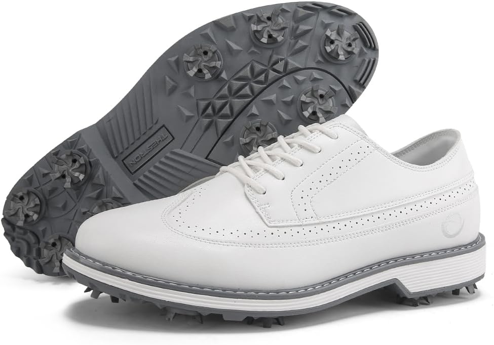 

Мужские гольф-ботинки с шипами, классическая обувь для гольфа, мужские кроссовки для ходьбы, размер 7-14 Zakey, белый