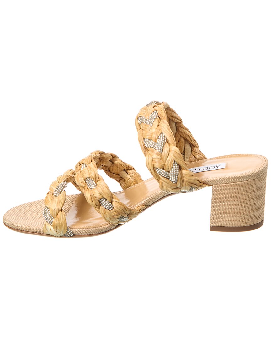 Aquazzura Costiera Crystal 50 Raffia Sandal, коричневый — фото 2