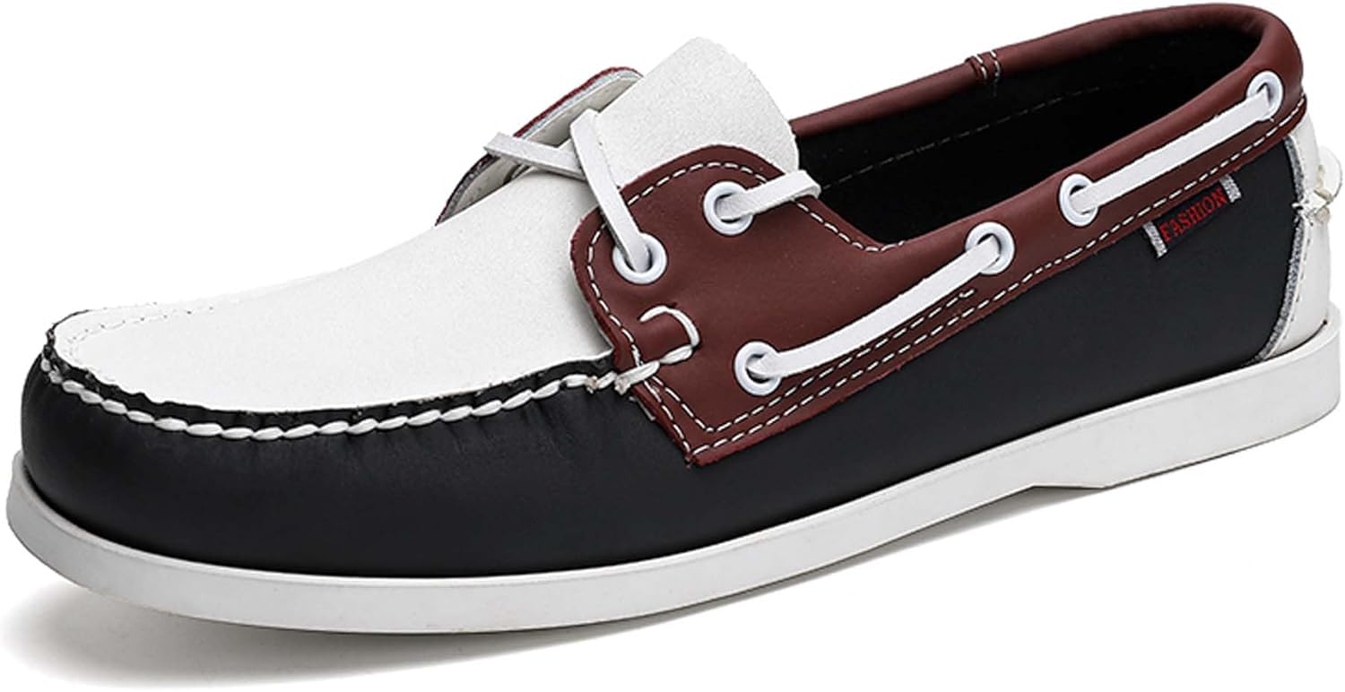 

Мужские лоферы классические кожаные бизнес-кэжуал униформа офисные туфли ретро шнуровка повседневные прогулочные и для вождения кожаные туфли Generic, белый/черный