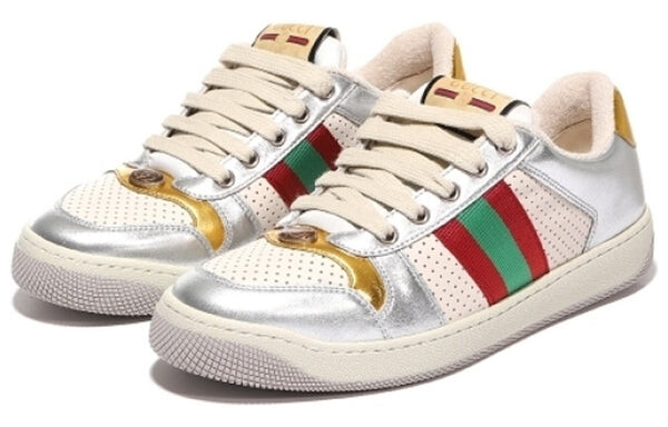 Кроссовки screener metallic calfskin web 'silver gold' Gucci, серебряный — фото 3