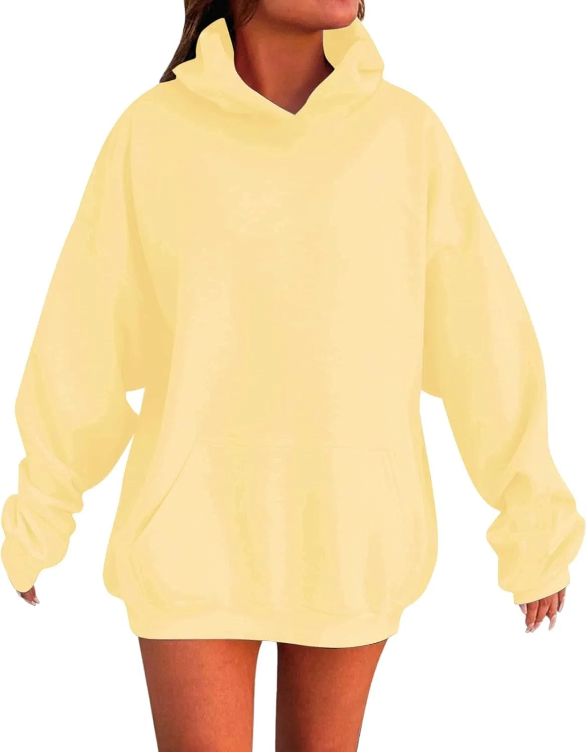 Худи оверсайз с капюшоном для девочек, Generic, Light Yellow