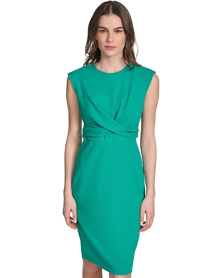 

Платье Calvin Klein Cap Sleeve Scuba Crepe Pleated Skirt, цвет Jungle