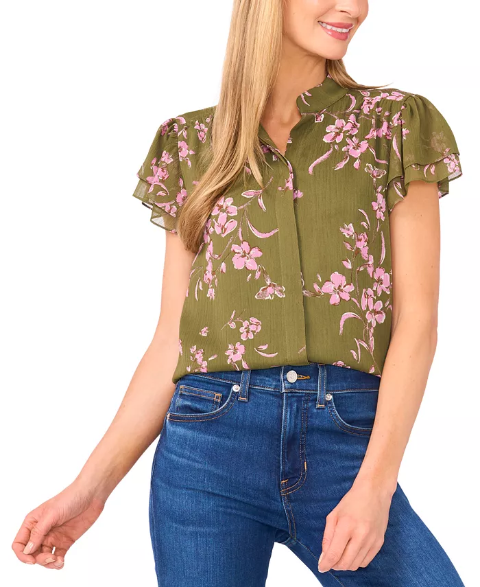 

Женский топ Double Flutter с короткими рукавами и скрытой планкой CeCe, зеленый