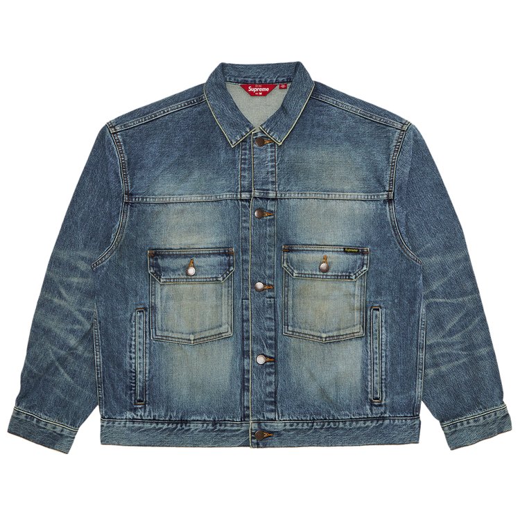 

Куртка Supreme Distressed Selvedge Trucker Jacket, цвет Washed Indigo