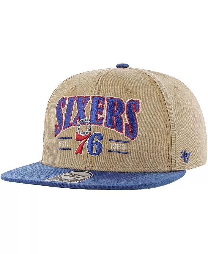 

Мужская кепка цвета хаки Royal Distressed Philadelphia 76ers Chilmark Captain Snapback '47 Brand, коричневый