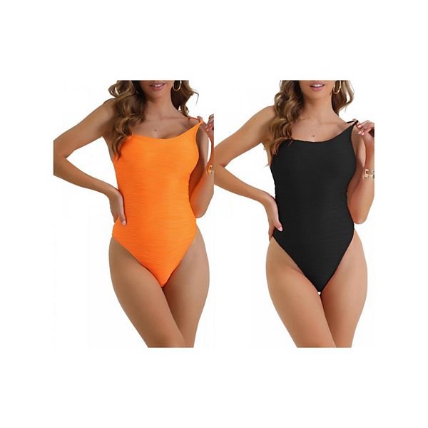 

2 упаковки женского монокини с лямками и ребристой фактурой, 1 шт регулируемые тонкие бретели и треугольные трусики Inspire Chic, Orange Black, Черный, 2 упаковки женского монокини с лямками и ребристой фактурой, 1 шт регулируемые тонкие бретели и треугол